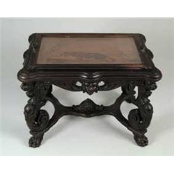 INTERESTING AND FINE LION CARVED TRAY TOP MARQUETRY INLAID STAND