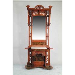 VICTORIAN MARBLE TOP WALNUT MIRRORED HALL RACK