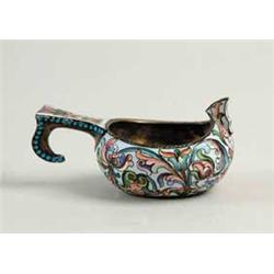 RUSSIAN SILVER AND ENAMEL MINIATURE KOVSH