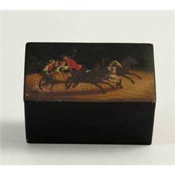 FINE DECORATED RUSSIAN LACQUERWARE TOBACCO BOX