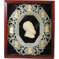 FINE CARVED ONYX WALL PLAQUE WITH GREEK PHILOSOPHERS CAMEOS