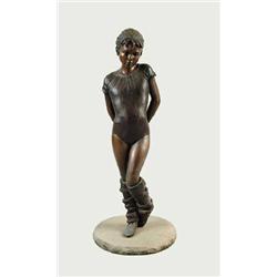 GEORGE W LUNDEEN (American, 1948-) “CHELSEA”  Life size bronze sculpture of young girl dressed in le