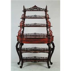 OUTSTANDING ROSEWOOD PIERCED CARVED SIX TIER VICTORIAN ETAGERE