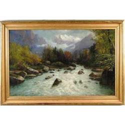 JOSEPH ANTONIO HEKKING (American, 1830-1903) MOUNTAIN RIVER