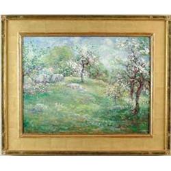 HENRY HAMMOND AHL (American, 1869-1953) APPLE BLOSSOM HILLSIDE