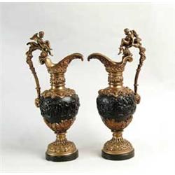 OUTSTANDING PAIR OF CAST IRON AND BRONZE CLASSICAL EWERS