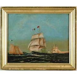 WILLIAM HENRY LUSCOMB (American, 1805-1866) “SHIPPING OFF ENTRANCE TO SALEM HARBOR”