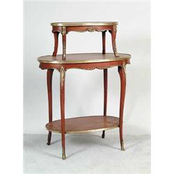FRENCH VICTORIAN LOUIS XV STYLE MARBLE TOP ORMOLU MOUNTED OVAL TWO TIER CENTER TABLE
