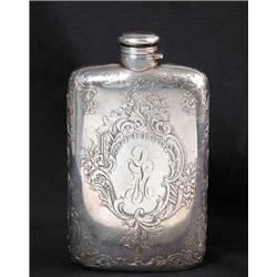 FINE STERLING AND GLASS HIP FLASK BY GORHAM
