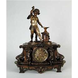 FINE ALL BRONZE FIGURAL MANTLE CLOCK