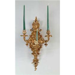 FINE BRONZE FANCY GAS WALL SCONCE WITH CANDLE FITTINGS. 