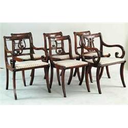 FINE SET OF SIX CARVED MAHOGANY LYRE BACK DINING CHAIRS