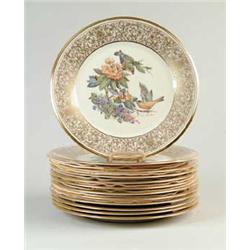 FINE SET OF TWELVE BOEHM BIRD DECORATED SERVICE PLATES BY LENOX