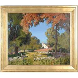 BERTRAM GEORGE BRUESTLE (American, 1906-1968) NEW ENGLAND LANDSCAPE WITH HOUSE