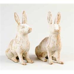 PAIR OF CAST IRON RABBIT GARDEN ORNAMENTS