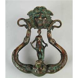 GOOD FIGURAL BRONZE DOOR KNOCKER