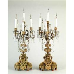 OUTSTANDING PAIR OF ORMOLU AND BRASS SIX LIGHT CANDELABRAS