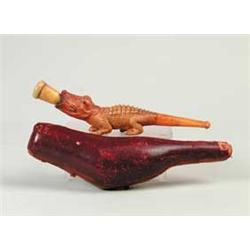 FINE ANTIQUE CARVED MEERSCHAUM ALLIGATOR PIPE