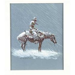 OLAF CARL WIEGHORST (American, 1899-1988) COWBOY AND HORSE IN SNOW