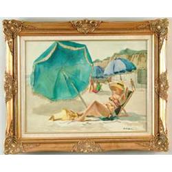 ADOLF ARTHUR DEHN (American, 1895-1968) SUNBATHING ON THE BEACH