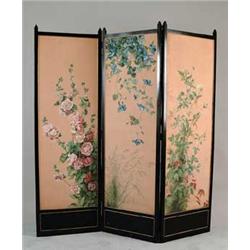 HAND PAINTED THREE FOLD SCREEN