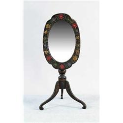 INTERESTING LACQUER AND DECOUPAGE MIRROR TOP TILT TOP CANDLESTAND