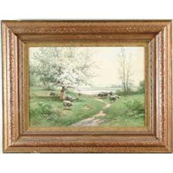 CARL WEBER (American, 1850-1921) SPRINGTIME FLOCK