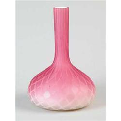 ANTIQUE VICTORIAN PINK SATIN DIAMOND QUILTED MOTHER OF PEARL BOTTLE SHAPED VASE