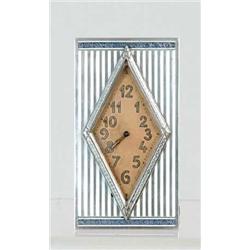 STERLING AND ENAMELED ART DECO TRAVEL CLOCK