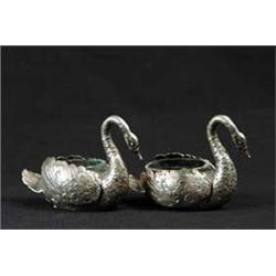 PAIR OF CONTINENTAL SILVER SWAN SALT DISHES