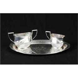 STERLING SUGAR, CREAMER AND TRAY
