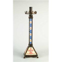INTERESTING ARTS AND CRAFTS DECORATED TALL CANDLESTICK
