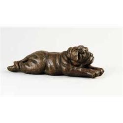 BRONZE OF A LYING PUG DOG