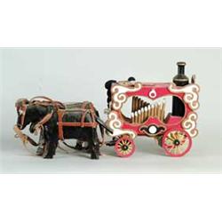 FOLK ART CARVED AND PAINTED HORSE DRAWN CALLIOPE