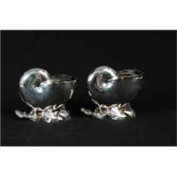 INTERESTING PAIR OF NAUTILUS SHELL FORMED SILVER PLATED SPOON RESTS