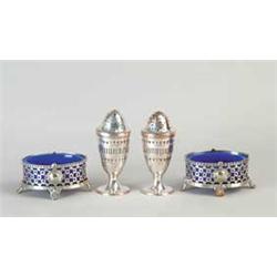 FOUR PIECE SILVER PLATED SALT AND PEPPER SET