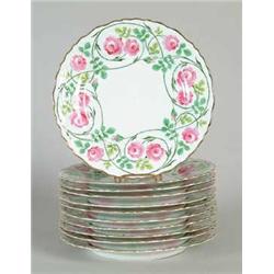 SET OF ELEVEN HAND PAINTED ROSE DECORATED SERVICE PLATES