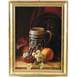 A. F. BIRD (American, 19th/20th Century) STILL LIFE WITH FRUIT AND STEIN
