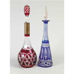 TWO CUT BACK BOHEMIAN DECANTERS