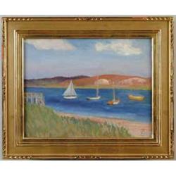 F.M. (American, 20th Century) SAILBOATS IN HARBOR