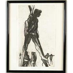 J KEARNS (American, 20th Century) “MAN ON STILTS”
