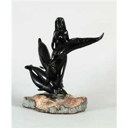 LEBUSE (20th Century) MERMAID AND DOLPHINS