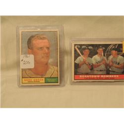 2 1961 VINTAGE TOPPS BASEBALL CARDS AS SHOWN