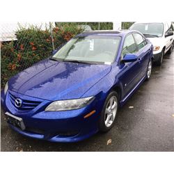 2004 MAZDA 6, 4 DOOR SEDAN, BLUE, VIN # 1YVHP85D245N51350