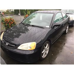 2003 HONDA CIVIC, 2 DOOR COUPE, BLACK, VIN # 1HGEM21513L815358