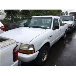 1999 FORD RANGER, 2 DOOR PU, WHITE, VIN # 1FTYR14U5XTA62238
