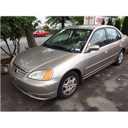 2001 HONDA CIVIC LX, 4 DOOR SEDAN, BROWN, VIN # 2HGES16681H938568