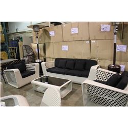 WICKED WICKER 4 PIECE WHITE & BLACK OUTDOOR PATIO SOFA SET