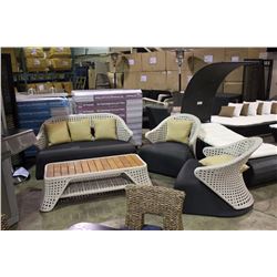 WICKED WICKER 4 PIECE WHITE & BLACK WOVEN OUTDOOR PATIO SET