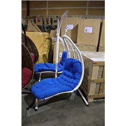 WHITE & BLUE WOVEN MODERN HANGING LOUNGE CHAIR